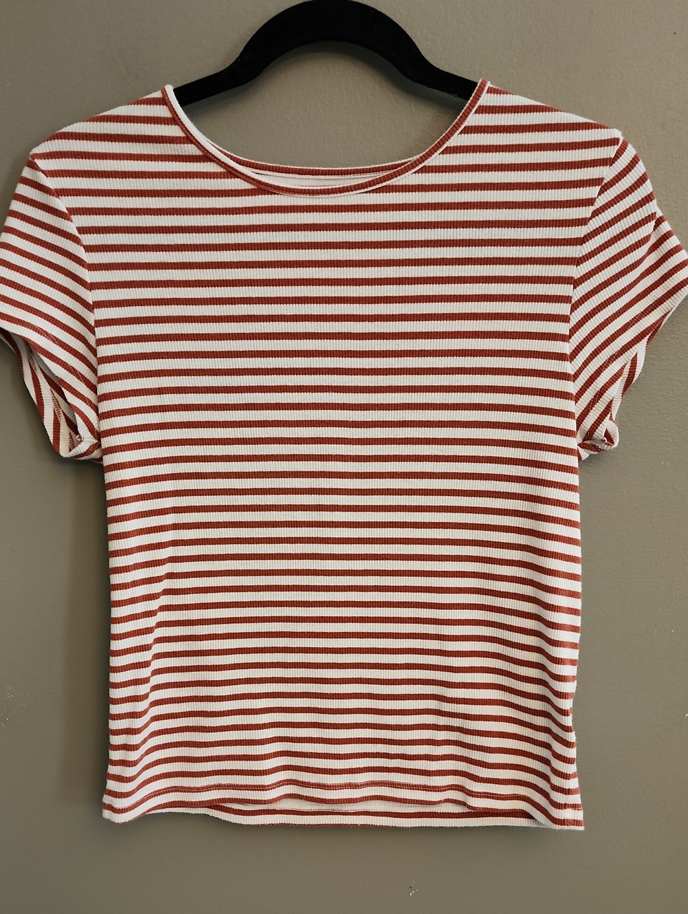 American Eagle Outfitters Rust & White Striped Short Sleeve Tee